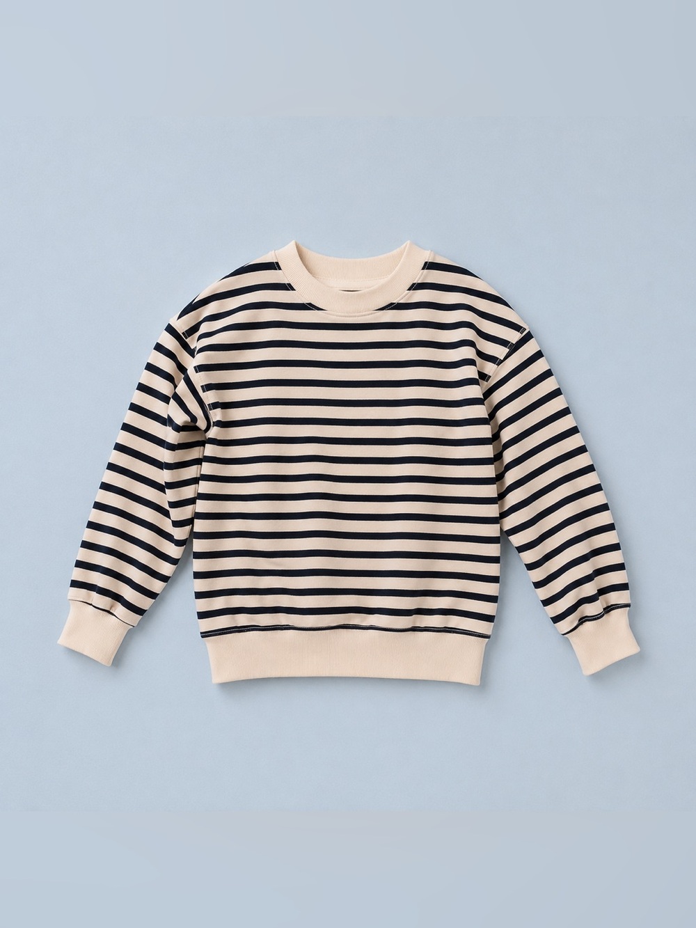 H&M Girls Size 6X/7 Cream Navy Striped Crewneck Sweatshirt Pullover